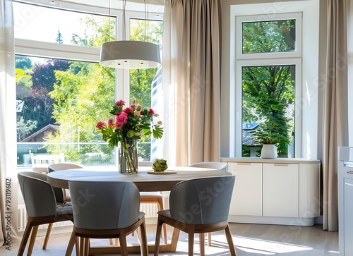 Modern dining room with a round table anxt to it