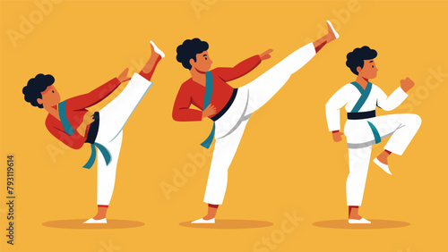 The combination of speed balance and agility displayed in a quickfire series of conseive front kicks is a testament to the artistry of