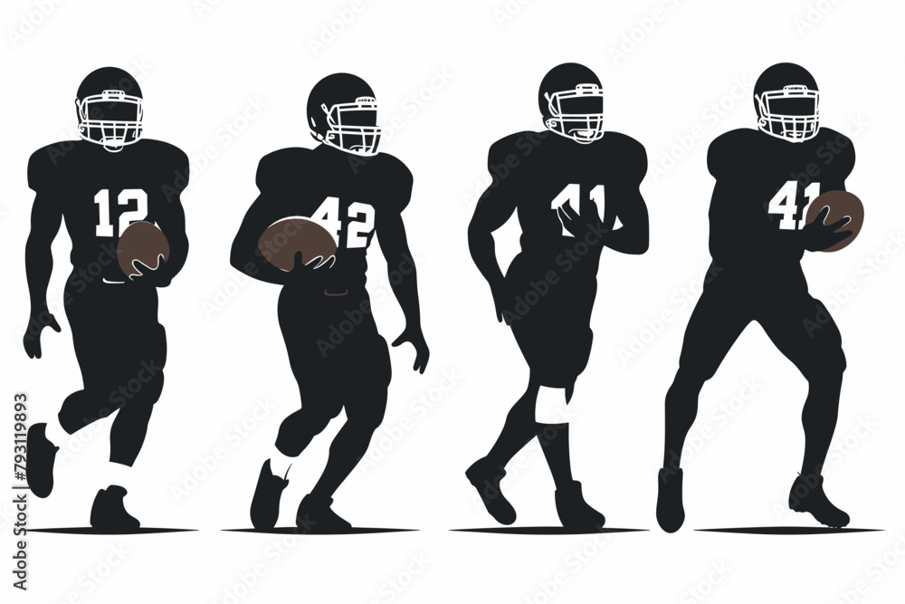 American Football Player Silhouette vector pack various pose set