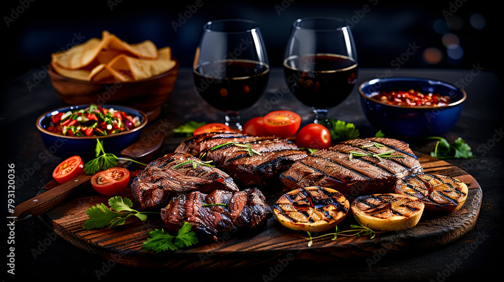 Asado is a classic Argentine barbecue made from beef cooked over an open fire, served with chimichurri sauce, grilled vegetables and salads.