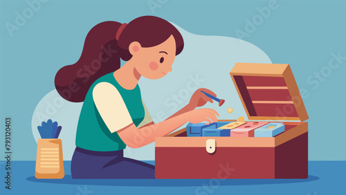 A girl carefully varnishing her handmade jewelry box to display at the showcase.