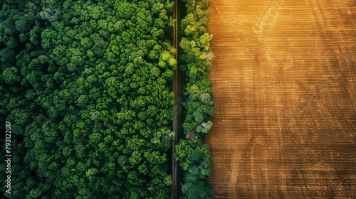 Lush forest meets the neat lines of agricultural land from above