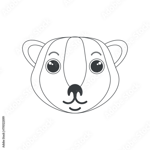 Cute baby lion face, animals head of simple shape, jungle cat vector illustration