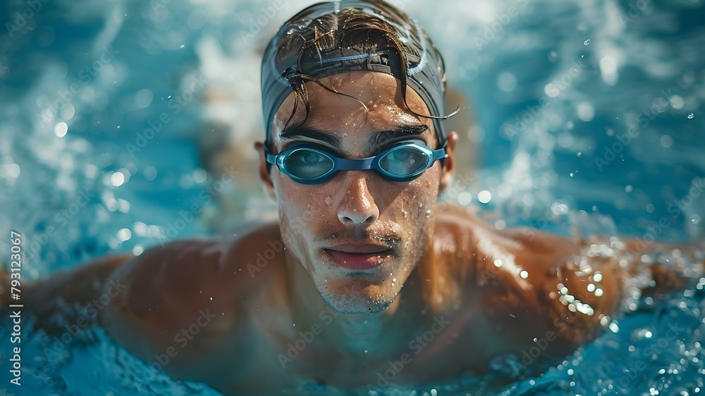 Triathlon training concept: Young male triathlete swimming in pool. Concept Sports, Triathlon, Swimming, Training, Athlete