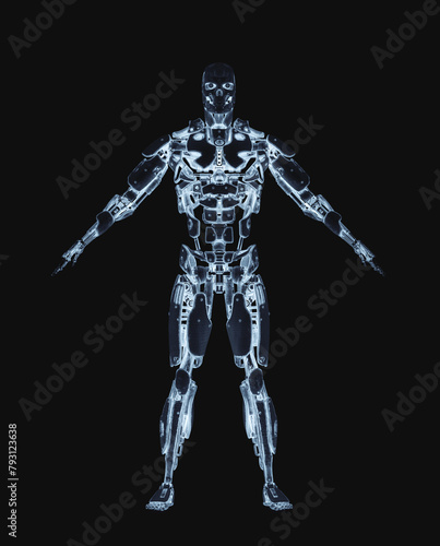 mega cyborg on a pose in white background