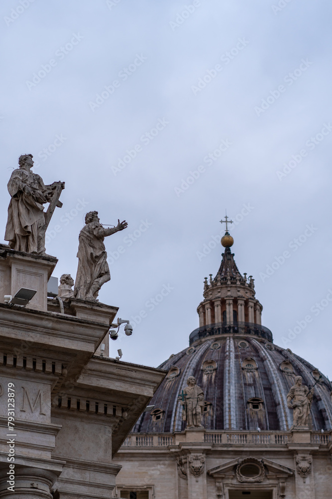 St. Peter's Basilica Roof Statues Close Up in Rome, Italy