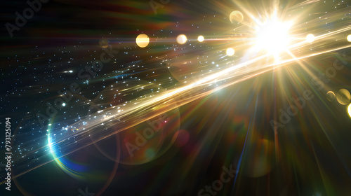background with space, Abstract sun burst, digital flare, iridescent glare, lens flare effects over black background for overlay designs