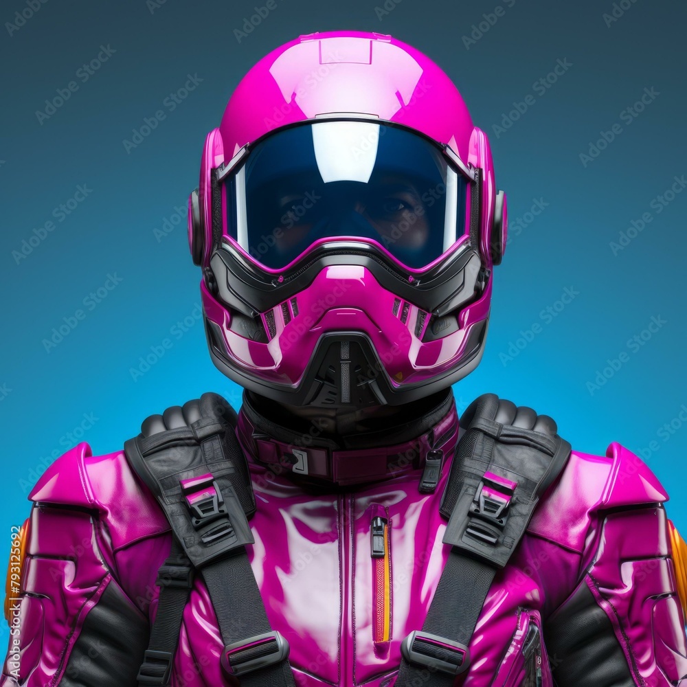 b'A person wearing a pink helmet with a visor'