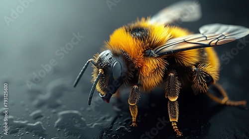 Macro shot of a bee (Bombus) on black background
