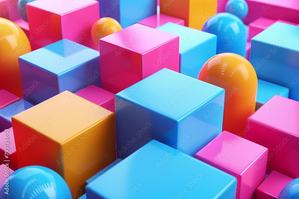 Fototapeta premium Colorful 3D cubes and spheres background