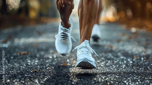 Embodying Strength and Endurance: Darkskinned Legs in Sneakers Running on Asphalt. Concept Running, Strength, Endurance, Fitness, Active Lifestyle