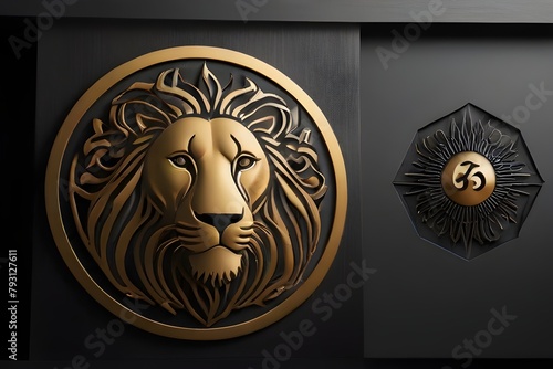 lion icon logo design showcasing a stylized lion's head with intricate details and graceful curves, set within a modern geometric frame. The lion's serene expression and composed demeanor evoke a sens