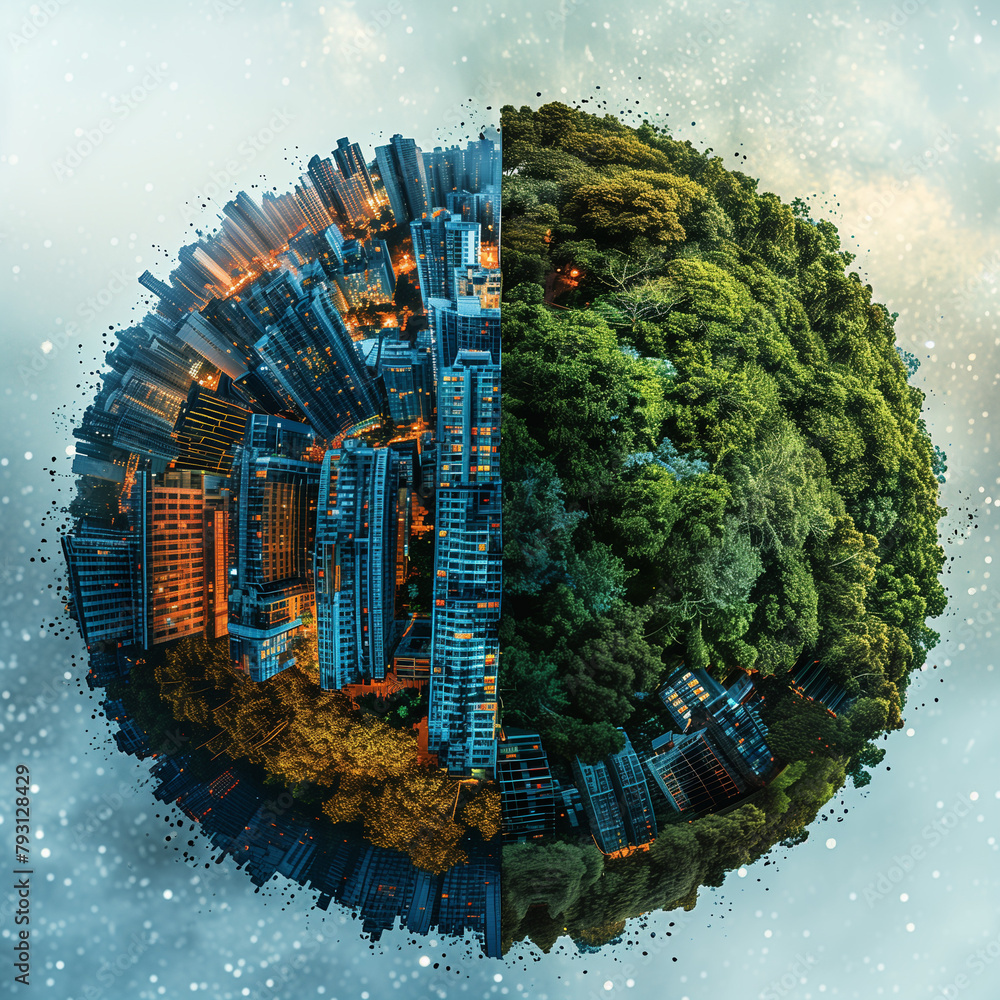 Global Sustainability, development. Planet Earth. Industrial vs Nature ...