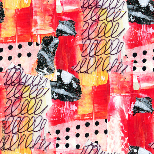 Seamless pattern with abstract pattern. Mixed media and collage.