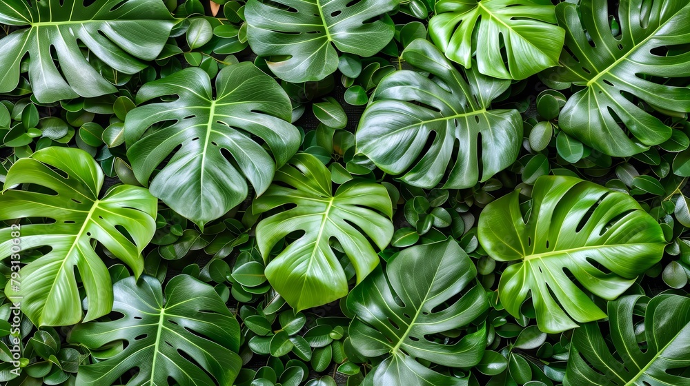 Fototapeta premium A wall of lush green leaves