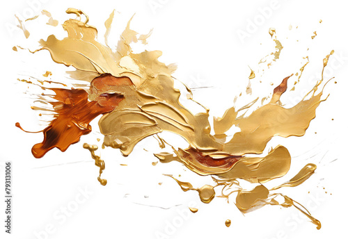 Amber and gold paint stroke on solid white background, generative AI photo