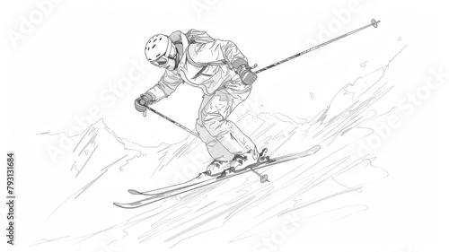 Skier Soaring through Winter Air A Dynamic Line Drawing