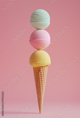 Ice cream. Pink isolated background