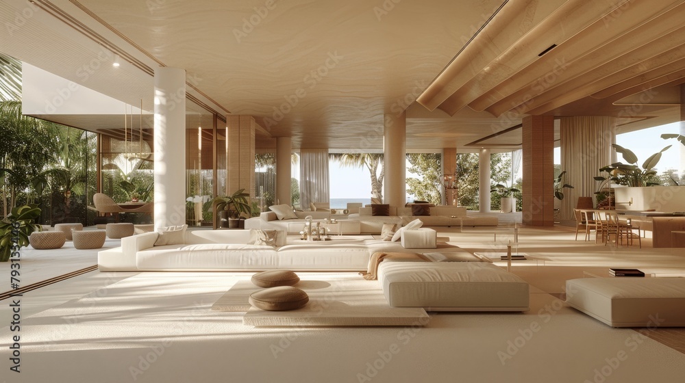 An open-plan living space with large windows, minimalist furniture, and neutral colors, creating a modern interior atmosphere. --ar 16:9 Job ID: a6afe7af-bce6-4037-ae75-d7ebf191f925 An open-plan living space with large windows, minimalist furniture, and neutral colors, creating a modern interior atmosphere. --ar 16:9 Job ID: a6afe7af-bce6-4037-ae75-d7ebf191f925