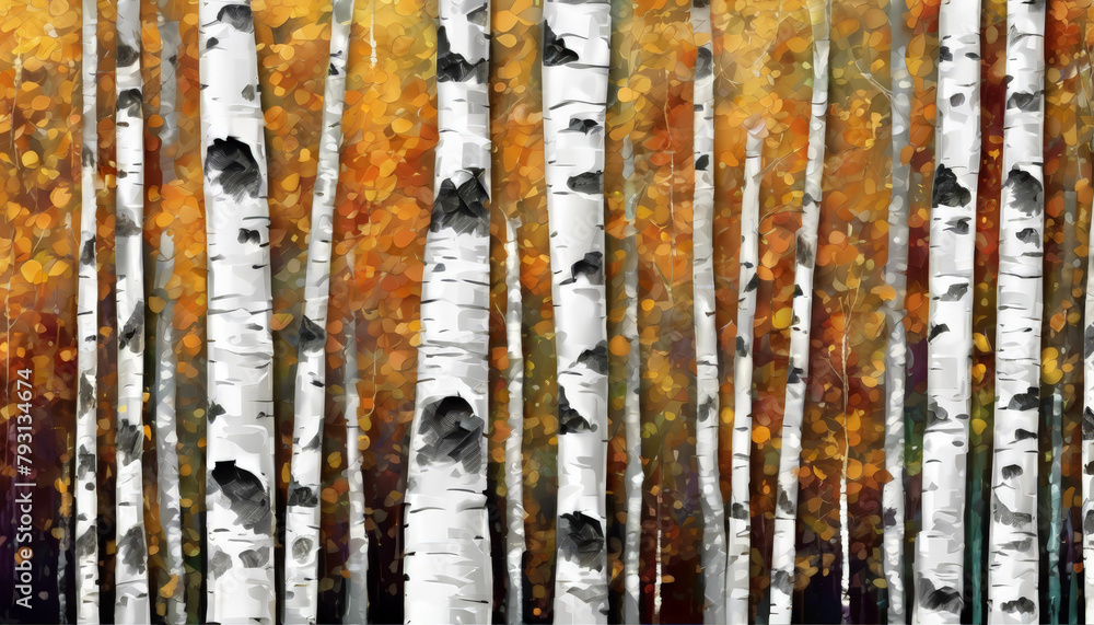 Birch grove - colorful background illustration Birch grove - colorful background illustration