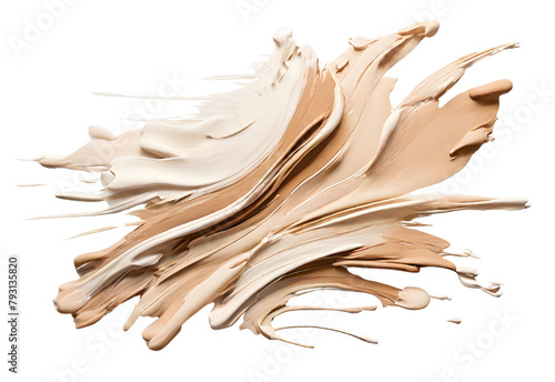 Beige and tan paint stroke on solid white background, generative AI photo