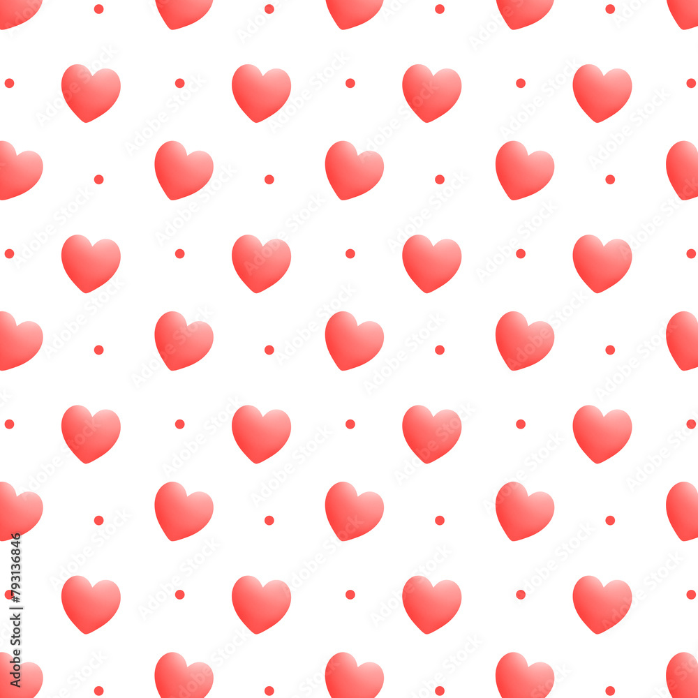Red hearts and polka dots repeating pattern