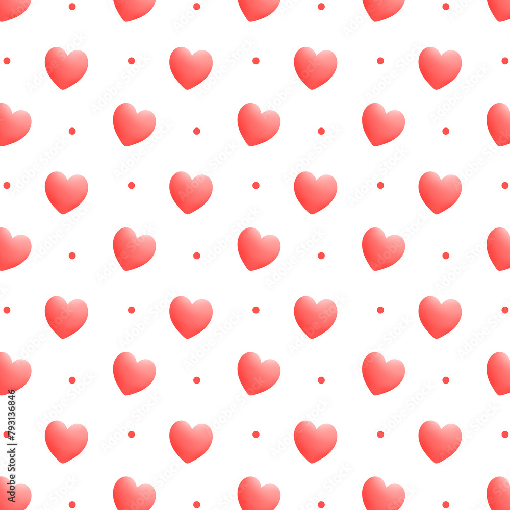 Red hearts and polka dots repeating pattern Red hearts and polka dots repeating pattern