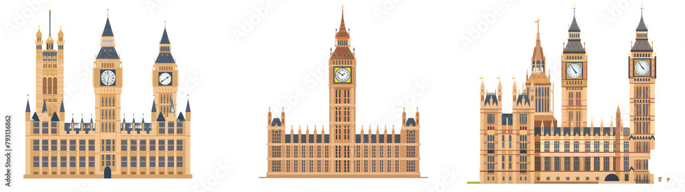 Iconic Building like Westminster abbey isolated on a white background, png
