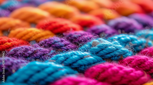 Colors, Full frame shot of multi colored woolen fabric. Background with close-up colourfull woolen texture. © Jullia