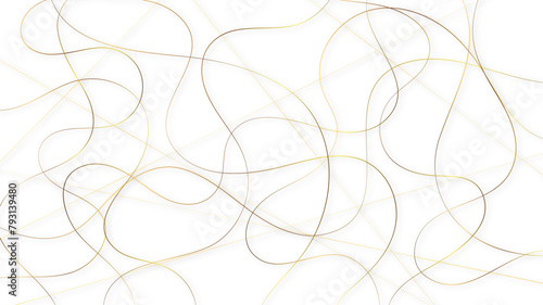 golden pattern with tangled curved lines. Random chaotic lines