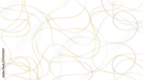 golden pattern with tangled curved lines. Random chaotic lines	
