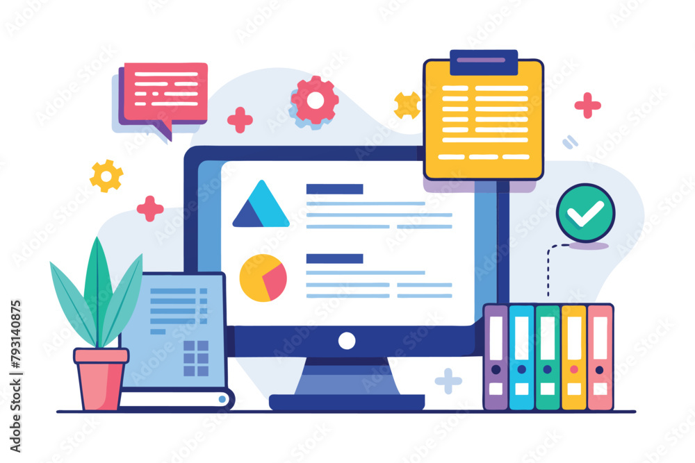 A computer screen displaying a check mark, symbolizing completion or approval, Data entry errors, Simple and minimalist flat Vector Illustration A computer screen displaying a check mark, symbolizing completion or approval, Data entry errors, Simple and minimalist flat Vector Illustration