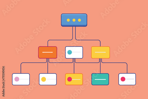 Diagram of a Family Tree on Pink Background, Data flowcharts, Simple and minimalist flat Vector Illustration