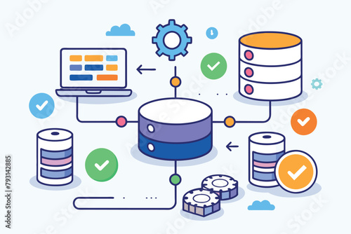 A diagram showcasing various types of data in a simple and minimalist flat vector design, Data synchronize, Simple and minimalist flat Vector Illustration