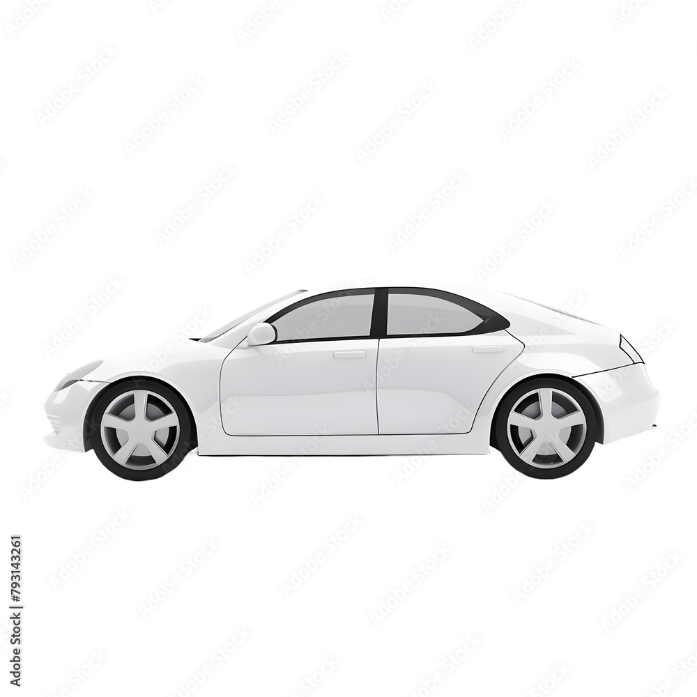 Sleek white sports car isolated on a clean white background, png.