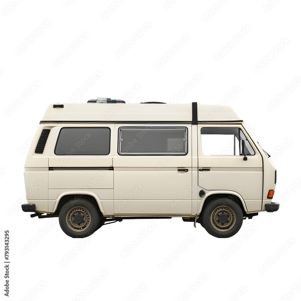 Vintage camper van isolated on white background, png, perfect for road trips and adventures.