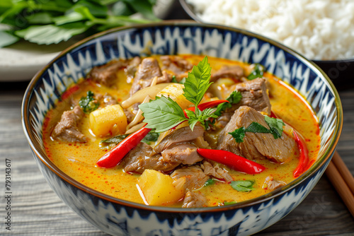 Beef yellow thai curry photo