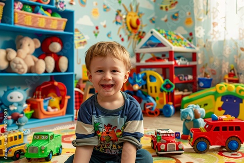 Classic toy-filled playroom. studio photo of child with timeless toys as backdrop for a perfect shot