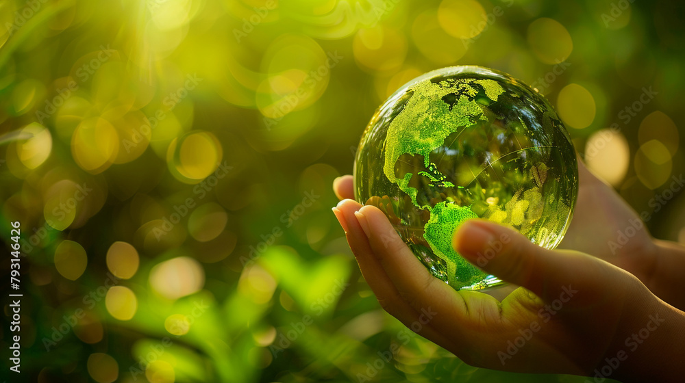 Eco Hands Embracing Green Globe in glass. Protecting Planet Together.Environment Earth Day. Eco Hands Embracing Green Globe in glass. Protecting Planet Together.Environment Earth Day.
