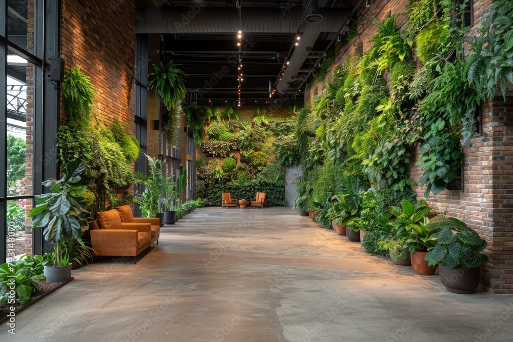 Fototapeta premium Integration of biophilic design elements like green walls and natural lighting, enhancing employee well-being.
