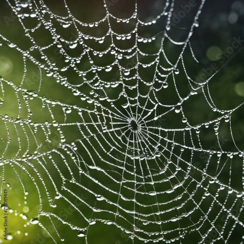 The spider web with dew drops. Abstract background © Данил Шкадоревич