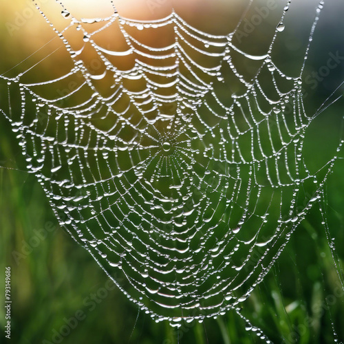 The spider web with dew drops. Abstract background photo