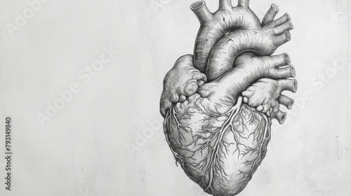 Detailed illustration of anatomical human heart silhouette. A single sketch outline drawing of the heart.