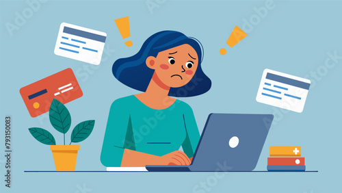 A woman stares in frustration at her laptop screen as she tries to make sense of her various credit card and loan statements to find a way to