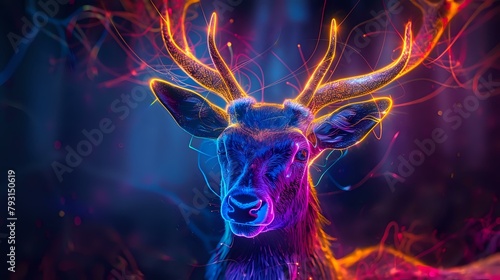 Neon-Glow Deer in Dark Forest with Illuminated Wildlife Scene © Mohsin