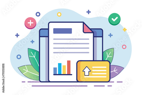 A document marked with a check symbol indicating verification, Download important document data trending, Simple and minimalist flat Vector Illustration