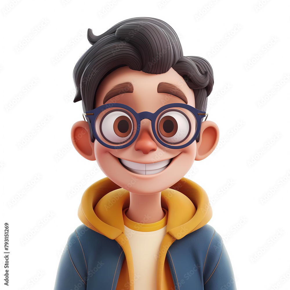 Fototapeta premium 3d portraits of happy people on a white background. Cartoon characters boy and man, vector illustration