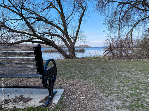 Park Bench Along Lake Mendota in Madison Wisconsin photo