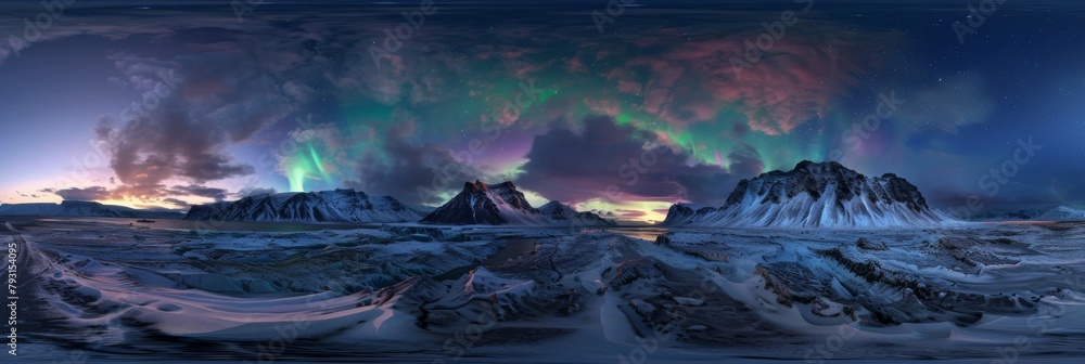 Northern Lights Majestic Dance A Panoramic View of Icelands Dazzling Night Sky