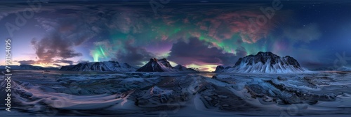 Northern Lights Majestic Dance A Panoramic View of Icelands Dazzling Night Sky